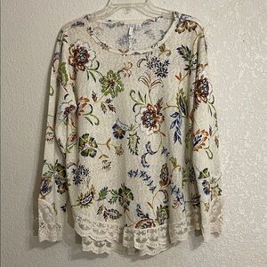 CATO Women’s Cream Floral Long Sleeve Top